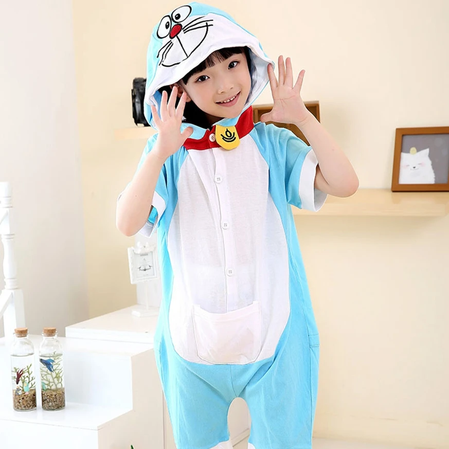 Кигуруми ползунки унисекс дети Doraemon синий пижамы костюм животных косплэй лето