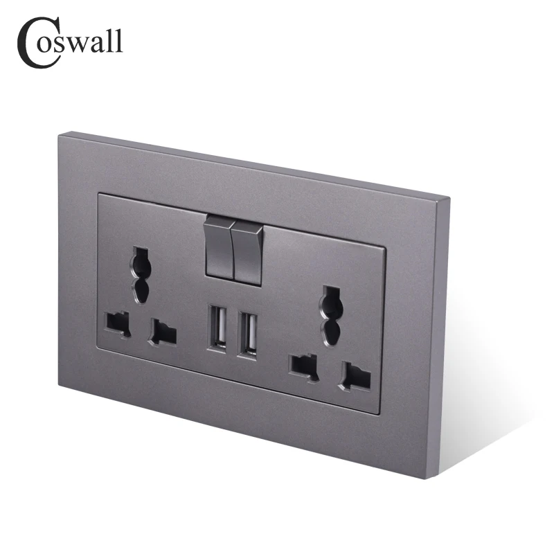 Универсальная переключаемая розетка COSWALL 13 А 2 USB порта для зарядки мобильного