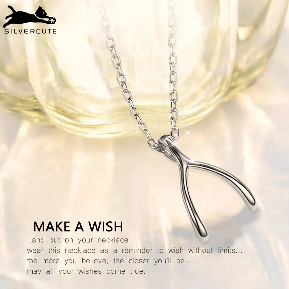 Ожерелье Silvercute Wishbone 100% Настоящее серебро 925 пробы счастливое женское Ювелирное