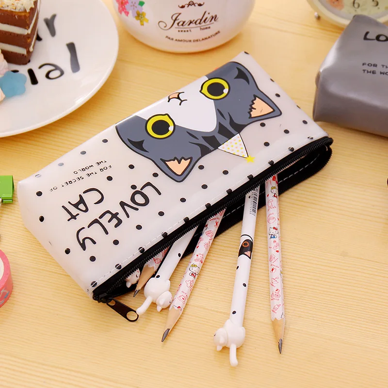 

8pcs/lot Simple Style Lovely Cat Pencil Case , Four Designs for Choice , PU Pencil Case