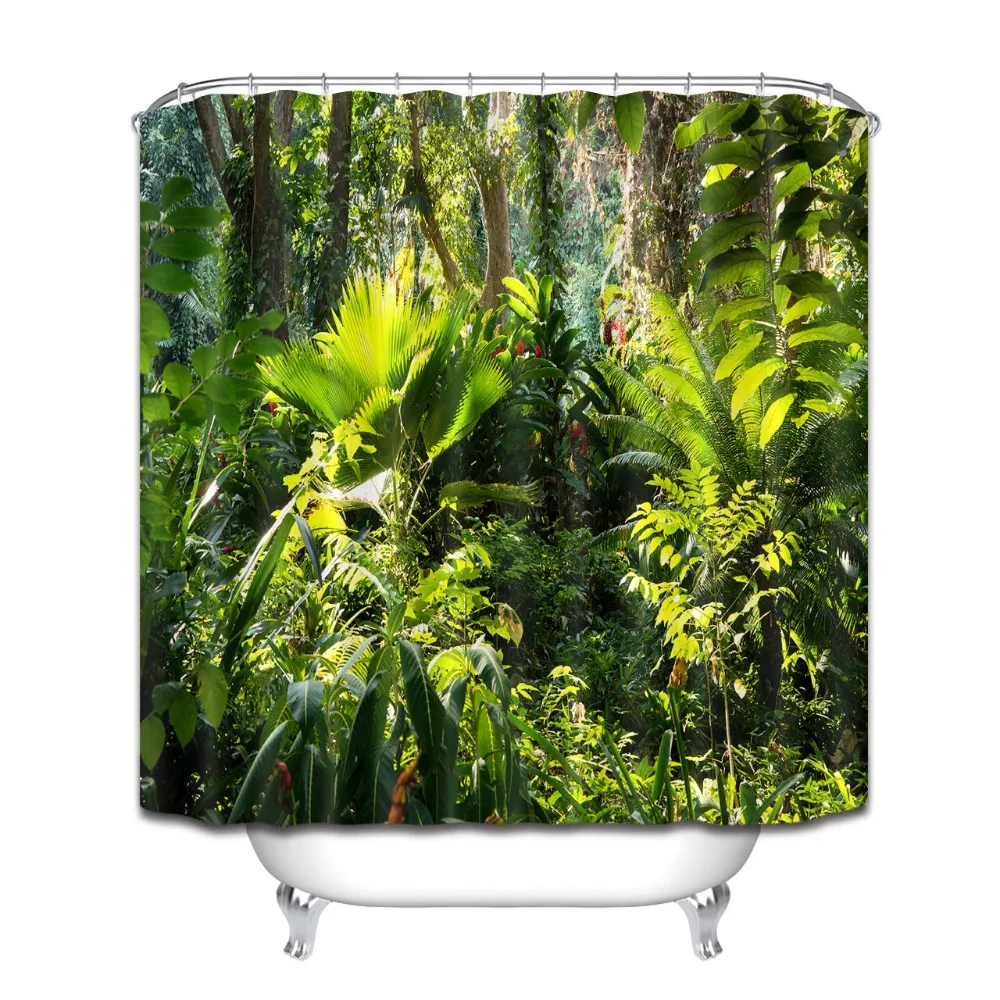LB 72'' Tropical Jungle Fragrant Foliage Green Shower Curtains Palms Tree Bathroom Curtain Fabric Polyester for Bathtub Decor