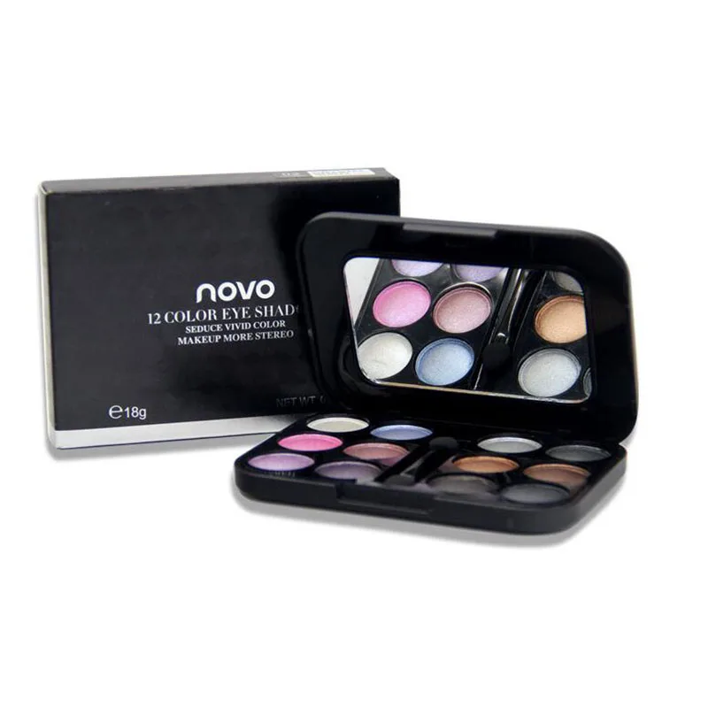 Novo тени для век pallete дымчатый макияж мерцающий матовый блеск Корейская Палитра кистей для век Зеркало 12 цветов Тени для век 18 г/шт