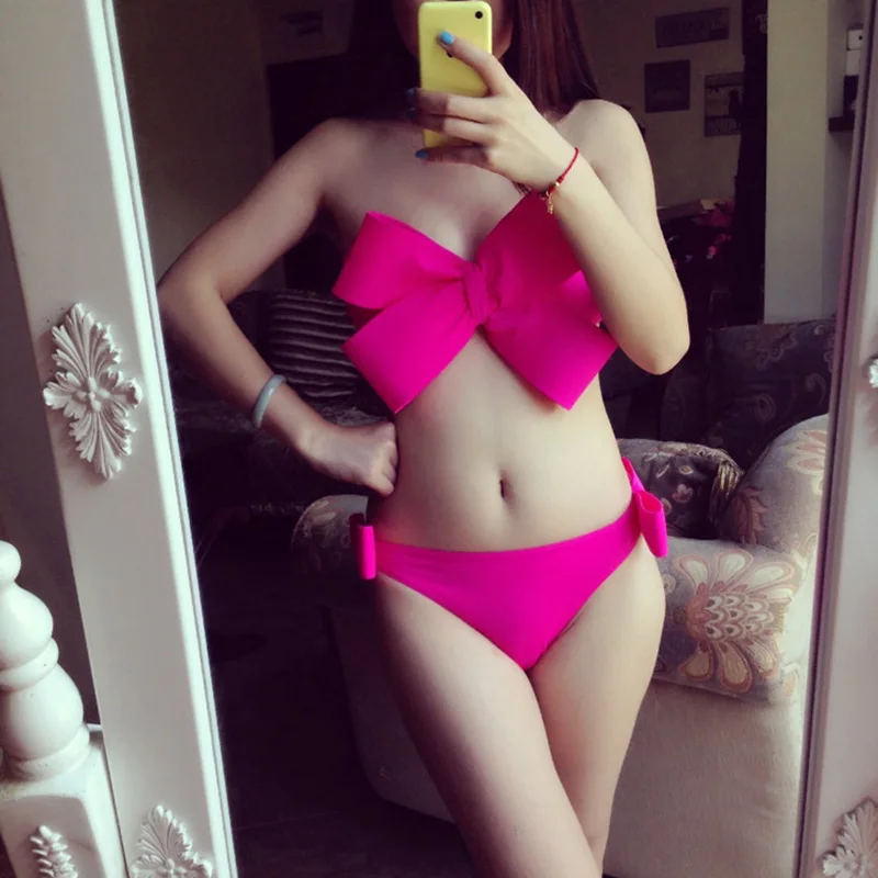 Женская сексуальная купальная одежда однотонная комплект бикини с большим