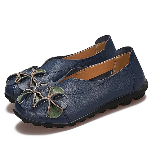 blue Обувь; женские лоферы; Zapatos De Mujer; обувь из натуральной кожи на плоской подошве; слипоны с цветочным узором; женская обувь; большие размеры 35-44 - Цвет: blue