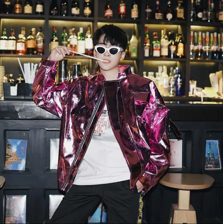 

Hipster Hot Fashions Glossy Laser Loose Harajuku Unisex BF Boyfriend Street Wear Cool Bomber Jackets Silver Fuchsia
