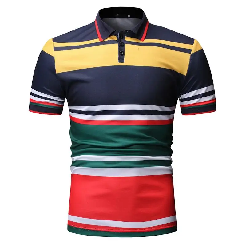 Полосатая Мужская рубашка поло темно синяя черная одежда топы деловые