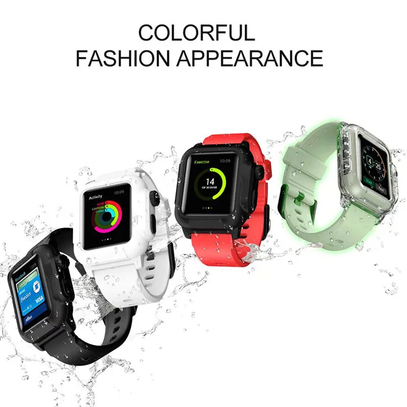 Спортивный силиконовый мягкий чехол для Apple Watch Series 5 4 3 2 Водонепроницаемый ударопрочный 40/44/42 мм противоударный чехол с Ремешок