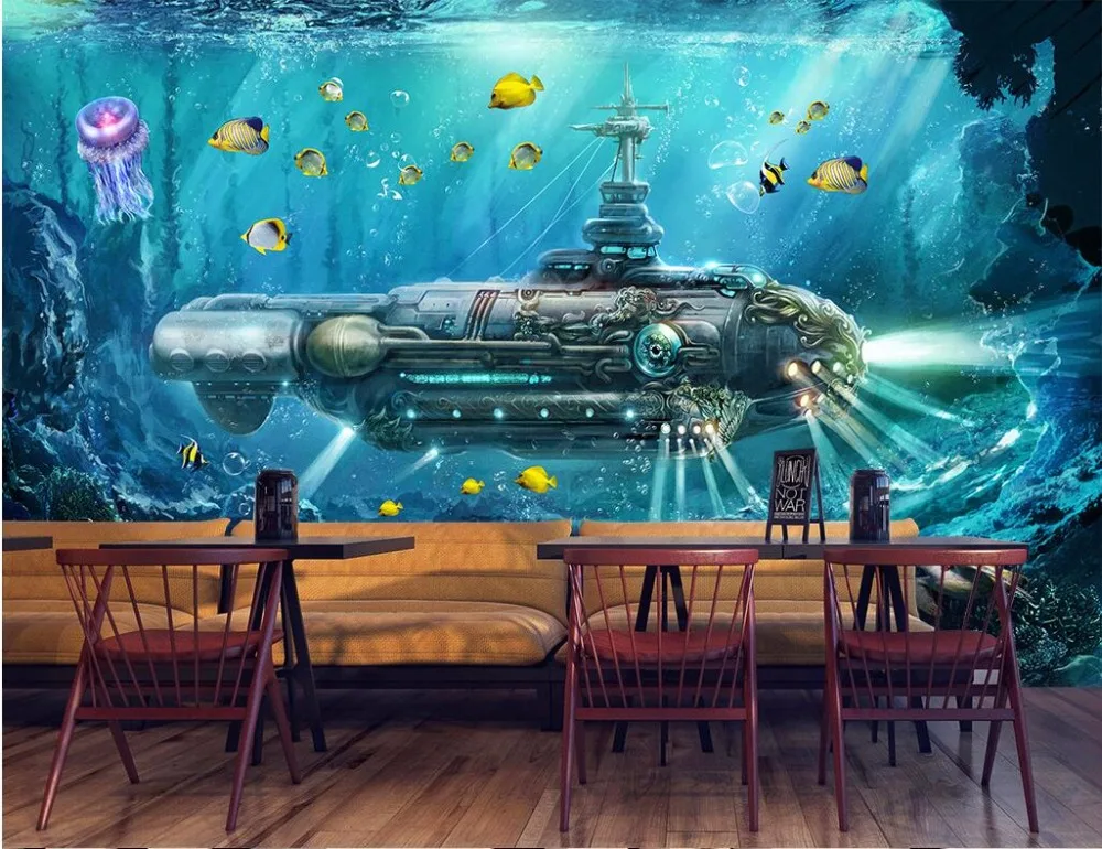 

3d wall murals wallpaper for living room walls 3 d photo wallpaper submarine underwater world decor Custom mural painting