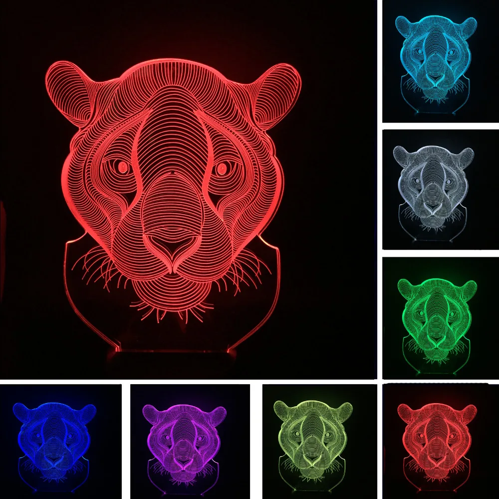 Luminarias 3D дикий зверь Мужской Лев 7 видов цветов сменная USB Сенсорная вспышка для