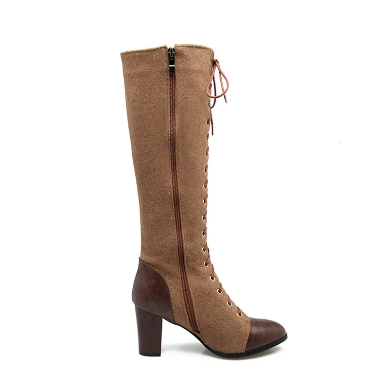 WETKISS Big Size 33-48 Women's Boots Fashion Cross tied Side Zipper Knee High Shoes Winter Thick Heels | Обувь