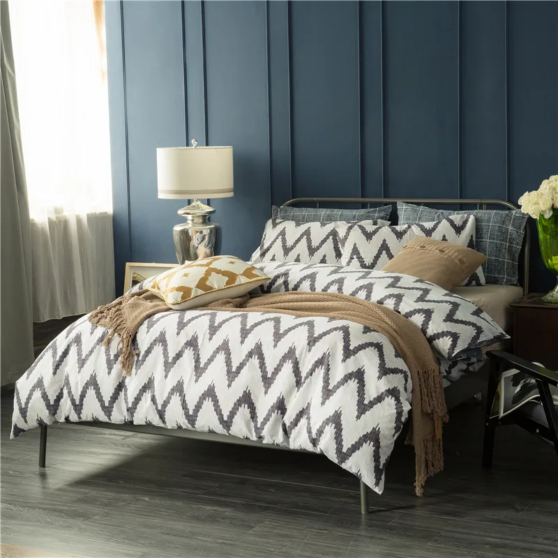 

2018 Nordic Style Bedding Set 4pcs Quilt Cover 100%Cotton Geometric Duvet Cover Pillow Case bed sheet bedclothes Queen King Size