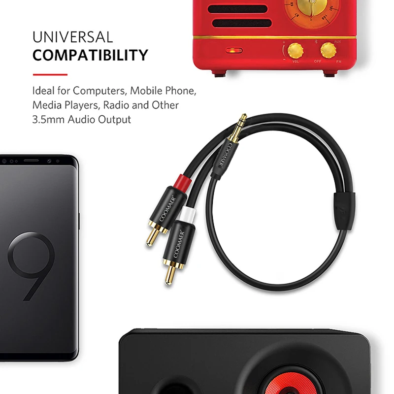 Кабель Coomaer RCA 2RCA на 3 5 аудиокабель мм Jack AUX кабель для DJ усилителей сабвуферов