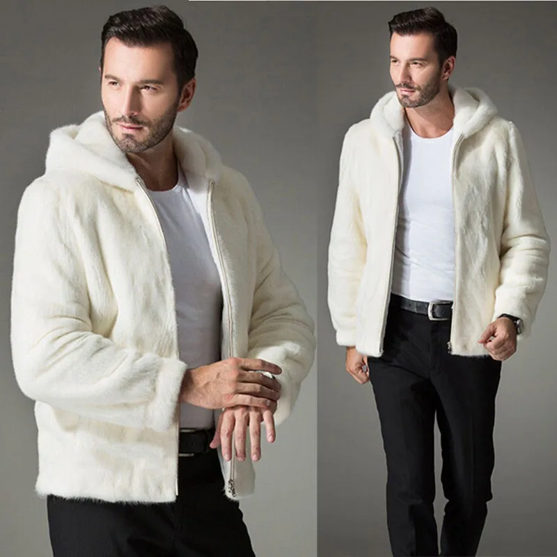 Мужская шуба из искусственного кроличьего меха с капюшоном размеры до 4XL|coat men|mens