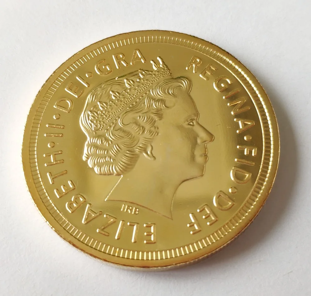 Британская монета соверен, 1 сувенирная монета. 999 Bullion Золотая круглая монета, позолоченные монеты 1 унций. 40*3 мм, 2 шт
