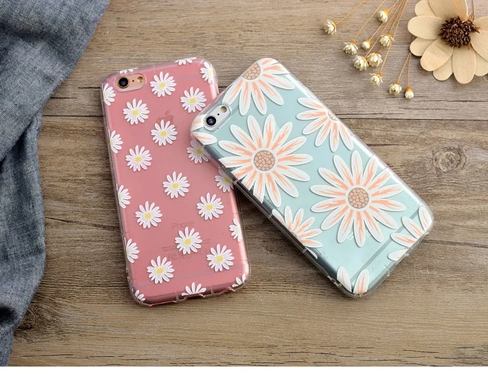 Через цвет дейзи 3D Рельеф Чехол Для iPhone 6 S 4.7 &quot6 s Плюс 5.5&quot мягкие силиконовые