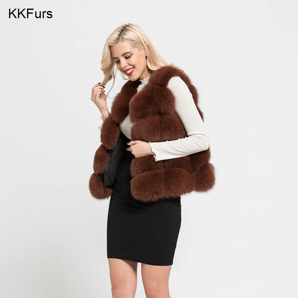 JKKFURS Женская натуральным лисьим Мех животных жилет осень зима мода леди повседневное высокое качество S7163