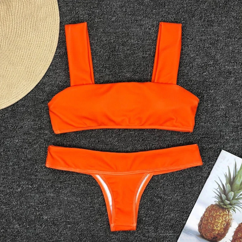 Стринги оранжевое бикини купальник из 2 частей бразильские женские сексуальное