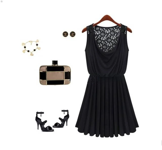 Brand NEW Fashion Sleeveless Summer Dress Women's Hollow Out Wide Waist Full Lace Tank Ball Gown One Piece Black | Женская одежда