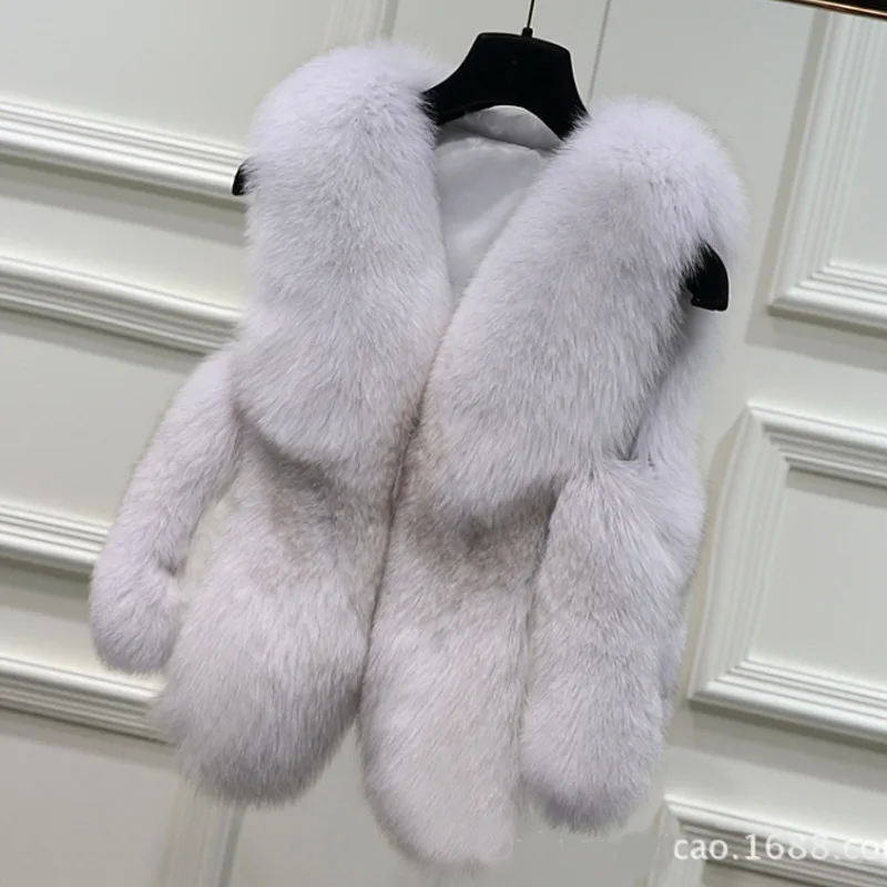 Женская зимняя шуба из лисьего меха с искусственным мехом|artificial fur vest|fur vestartificial |