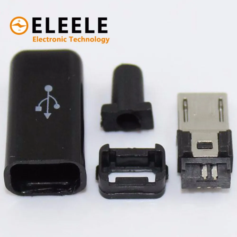 5 комплектов DIY Micro USB штекер соединители Комплект ж/покрывает черный
