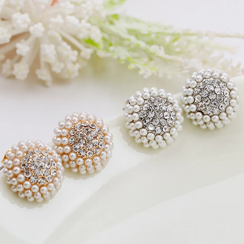 New pearl stud earrings for woman bijoux femme oorbellen Crystal earring round boucles d'oreilles pour les femmes 2016 | Украшения и