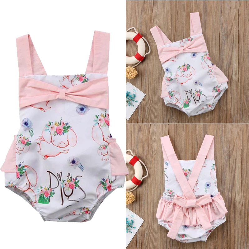 Летняя одежда для новорожденных с цветочным рисунком для маленьких девочек, с изображением милой свинки для мальчиков, хлопковый комбинезон без рукавов, Костюмы Одежда для детей