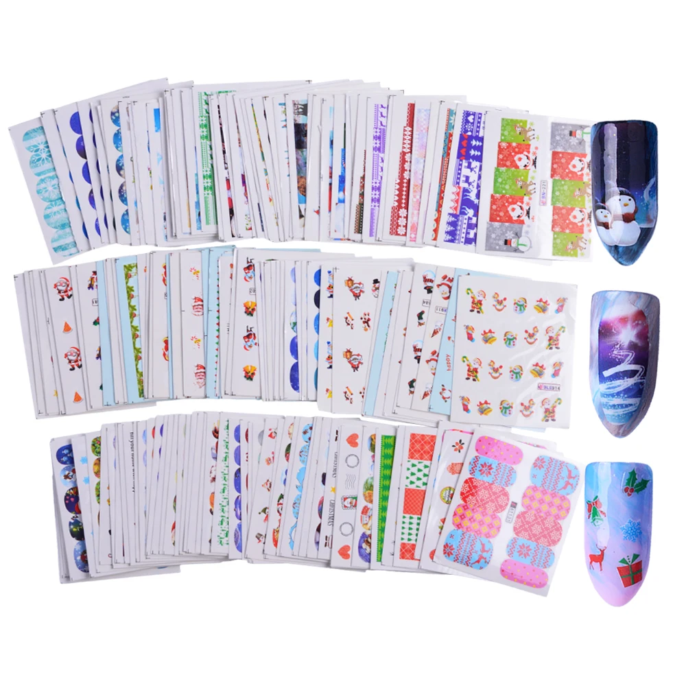 

140 sheets Nail Sticker Christmas Sets Nail Art Transfer Decals Snowflake Snowman DIY Charming Water Wraps Nail Decoration TR157