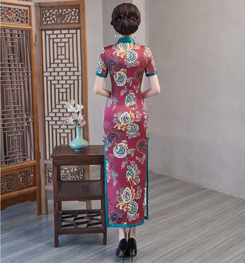 

New Chinese womens Party Long Cheongsam Fashion Women Rayon Dress Elegant Slim Qipao Vestido Size S M L XL XXL XXXL 4XL 27519A