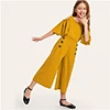 SHEIN/детский однотонный повседневный комбинезон с открытыми плечами и пуговицами сбоку для девочек; коллекция года; сезон лето; свободные длинные Комбинезоны на молнии с рукавами-воланами