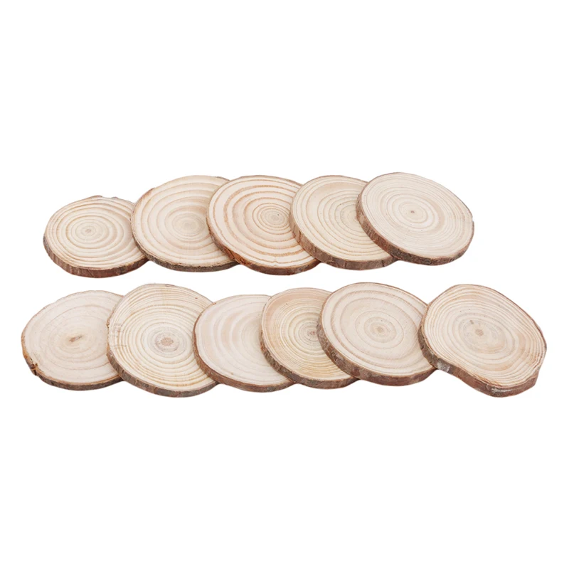 10 PCS 3-4cm 5-6cm Unfinished Predrilled Wood Slices Round Log Discs With DIY Crafts Wedding Centerpieces Embellishments | Дом и сад