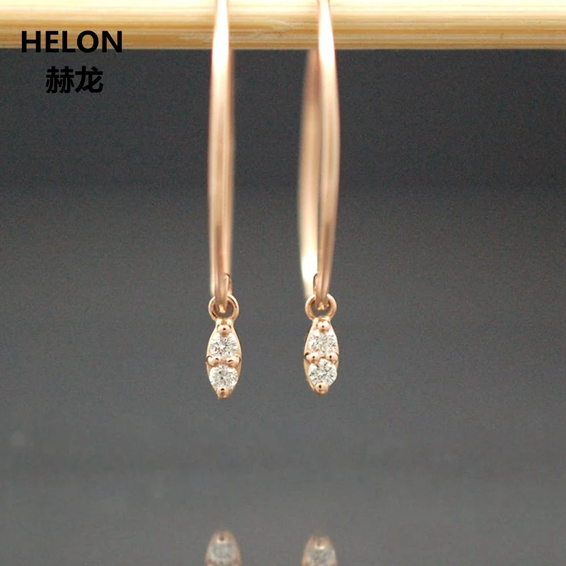 0.09ct SI/H полный разрез с натуральными бриллиантами висячие серьги Твердые 14 к розовое золото женские ювелирные изделия, серьги белого желтого золота
