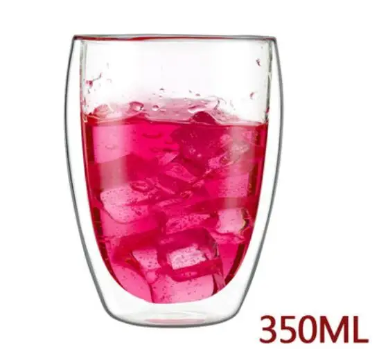350ML Кофе чашка кружка для молока Высокое качество прозрачная двойная стенка круглый изоляционный Стекло кружка Кофе чайная чашка посуда для питья - Цвет: 350ML