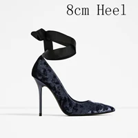 blue 8m Бархатные женские туфли-лодочки на шнуровке; элегантные женские туфли-лодочки с острым носком; модные офисные женские туфли на высоком каблуке; женская обувь для вечеринок; SWB0006 - Цвет: blue 8m