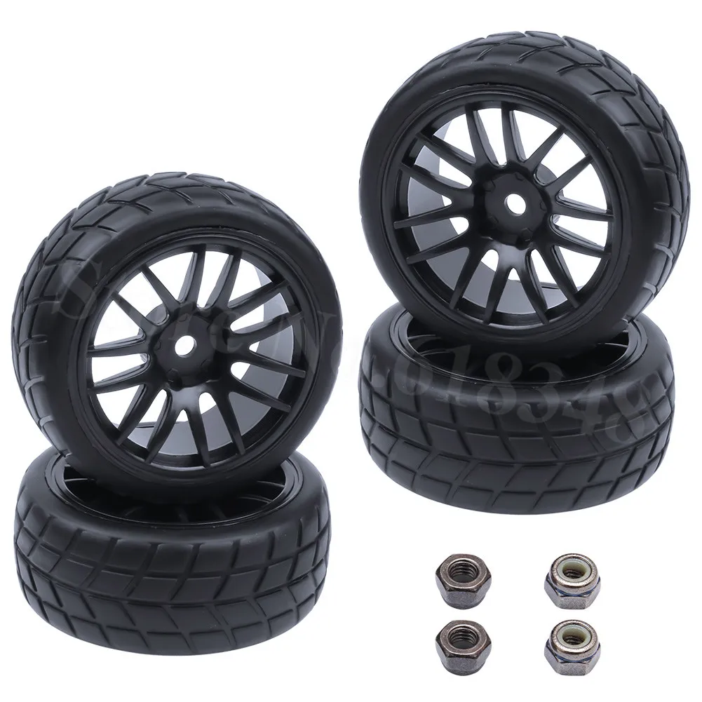 

4Pcs RC Vehicle Tire Rubber & Plastic Wheel Rim For 1/10 On Road Racing Model