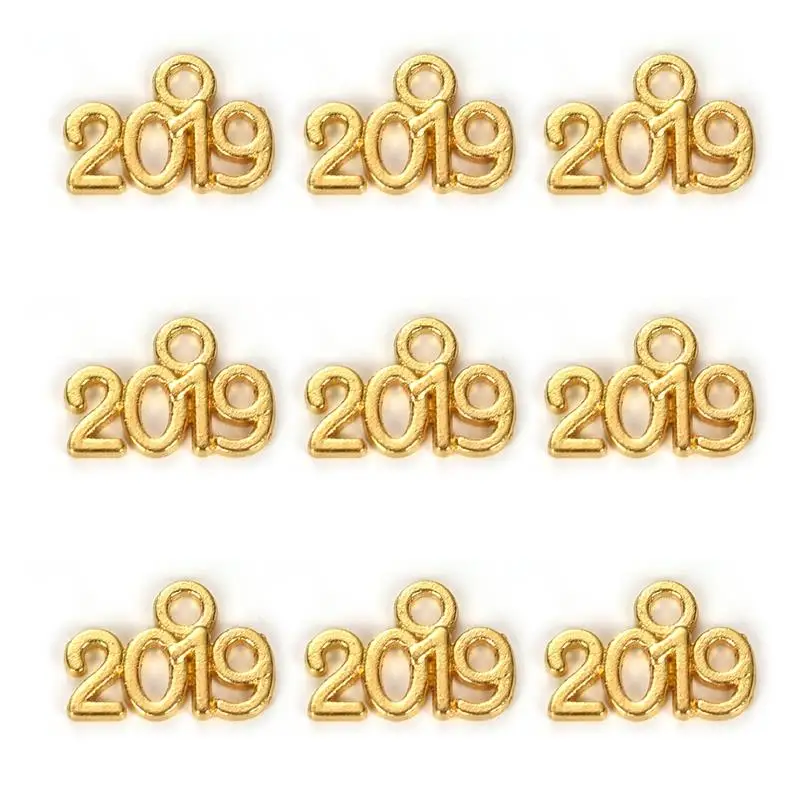 2019 Gold 100pcs 50/100 шт номер 14x9 мм год / Подвески цвета: золотистый, Серебристый сплав "сделай сам" для изготовления ювелирных изделий, подвеска для Цепочки и ожерелья браслета - Окраска металла: 2019 Gold 100pcs