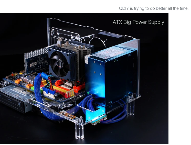 QDIY PC-D777X пустой горизонтальный ATX HTPC акриловый прозрачный компьютерный корпус рамка чехол