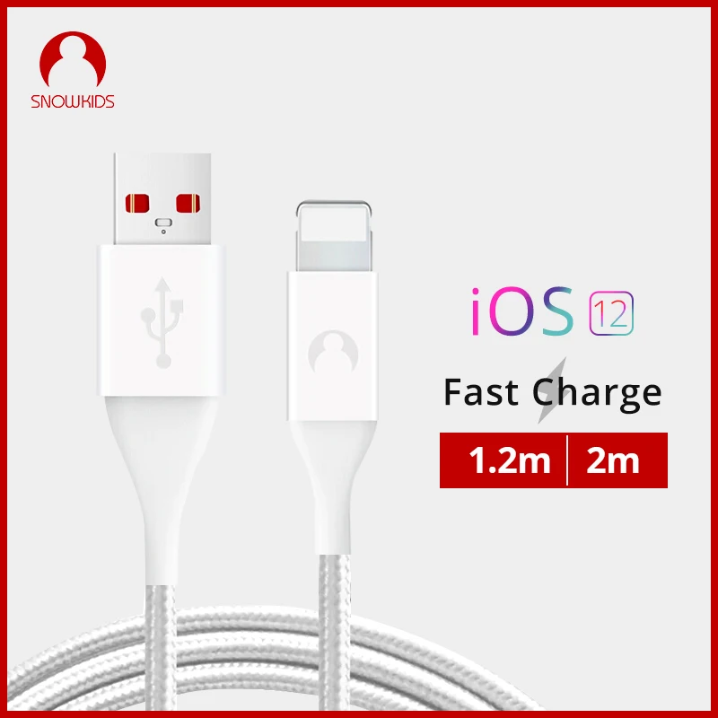 Snowkids USB зарядный кабель для iPhone X 8 7 6 5 XR XsMax Синхронизация данных 1,2 м 2 м 2 шт