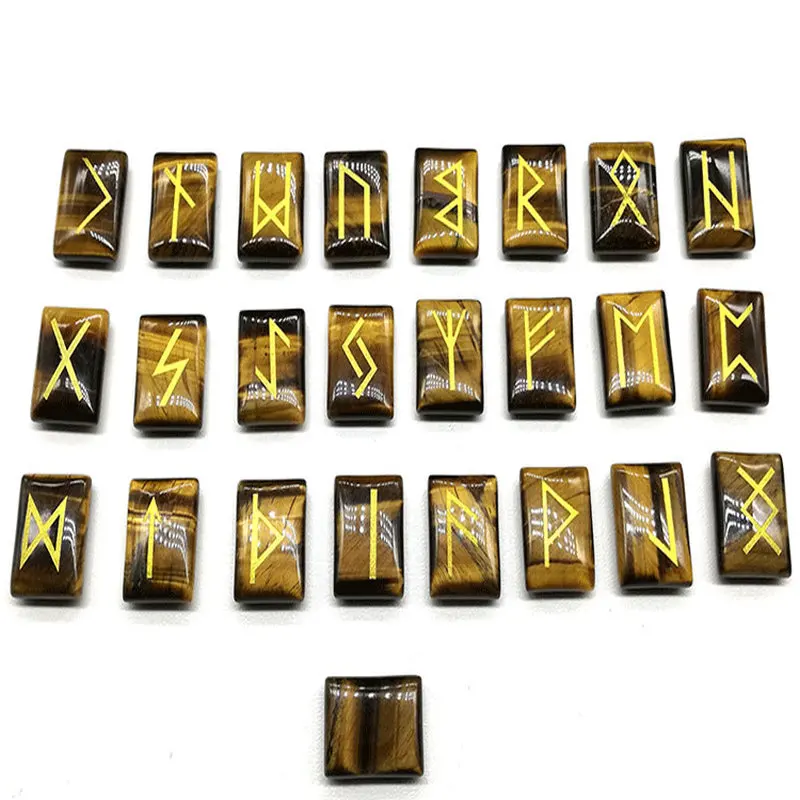 Рейки талисманы Luen Руна обсидиан как нивен гадание руны викингов амулет набор рейки целебные кристаллы гадание обрушенные камни - Окраска металла: Tiger Eye Stone