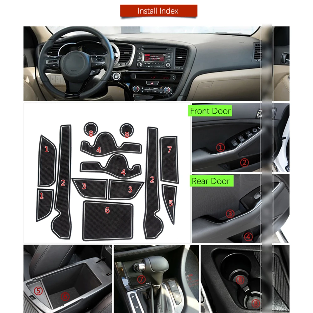 

Anti-Slip Gate Slot Mat Rubber Coaster for KIA Optima 2010 2011 2012 2013 2014 2015 KIA K5 TF MK3 Accessories Car Stickers13pcs