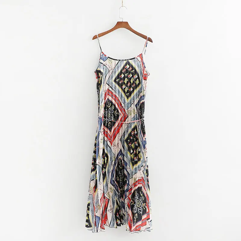 Летнее платье 2019 Новое поступление популярные принты узор морщинистые атласные