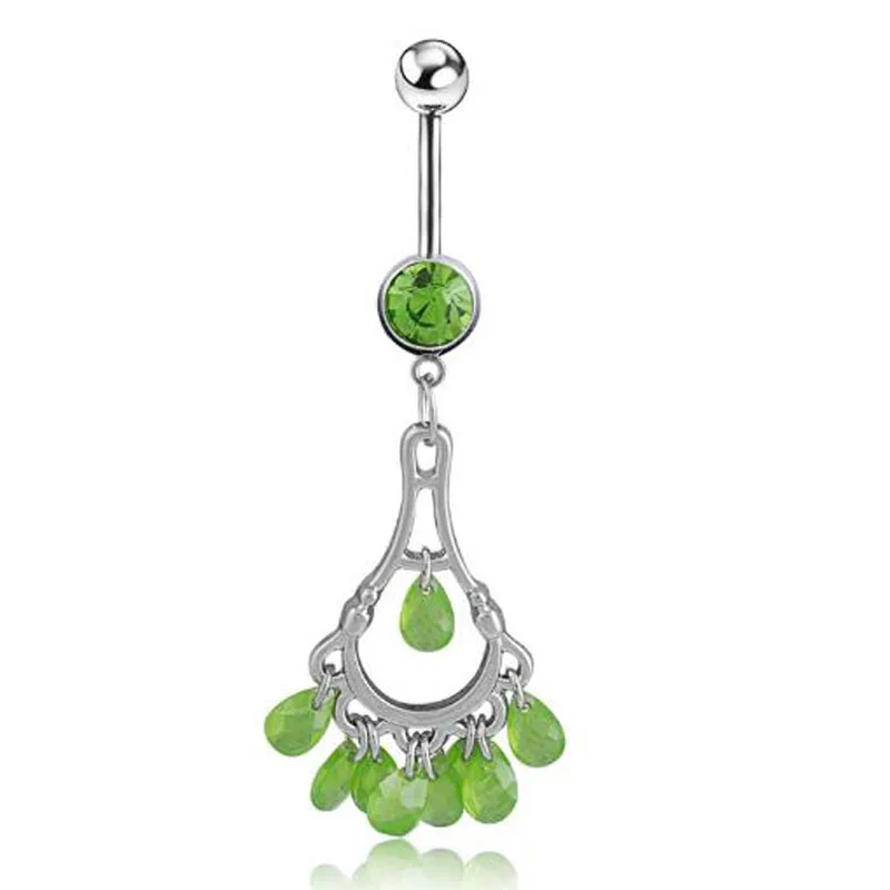 

1pcs green Crystal Dangle Stainless Steel Dream Catcher Belly Button Ring navel piercing jewelry