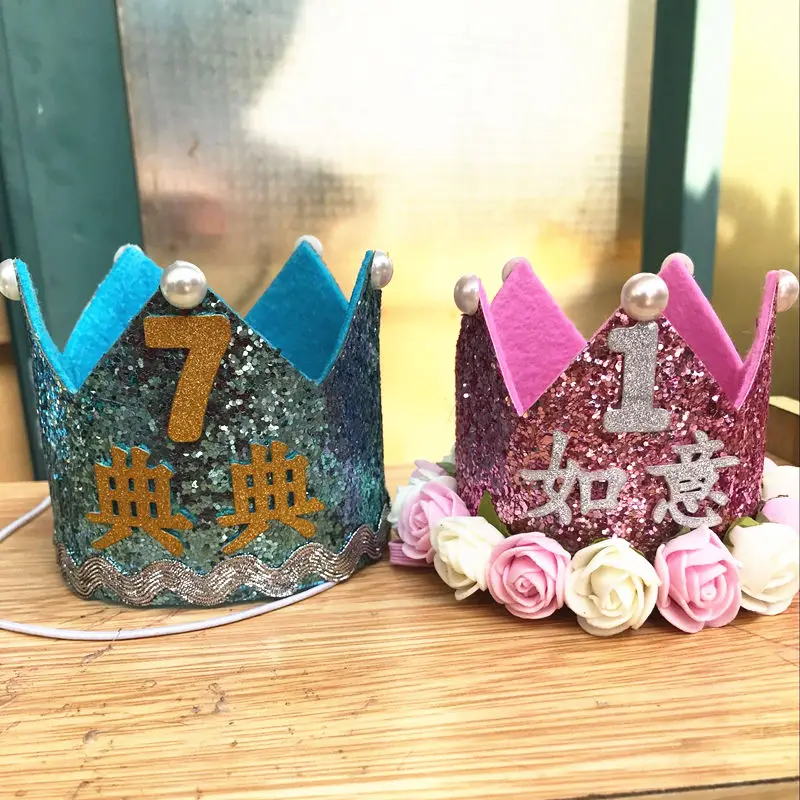 DIY Мальчик Синий Серебряный первый день рождения шляпа девушка золото розовый