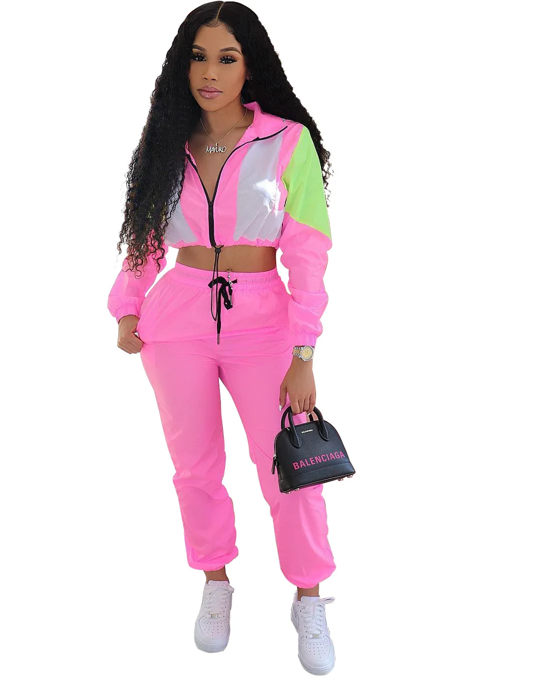 2019 Новый Женский Тренч на молнии с длинным рукавом топ и штаны спортивный костюм из 2 предметов повседневный