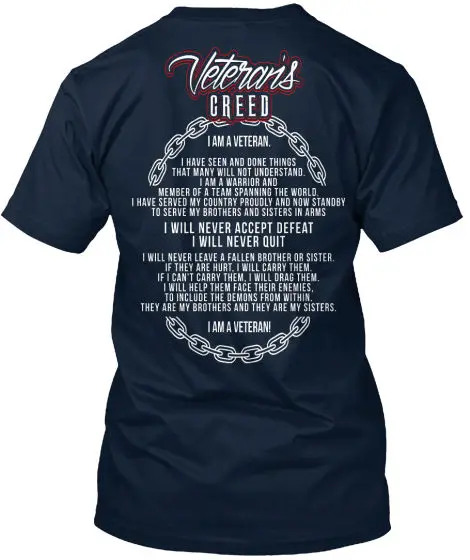 Veteran's Creed Премиум Tee T-Shirt100 % хлопок повседневное печати короткий рукав для