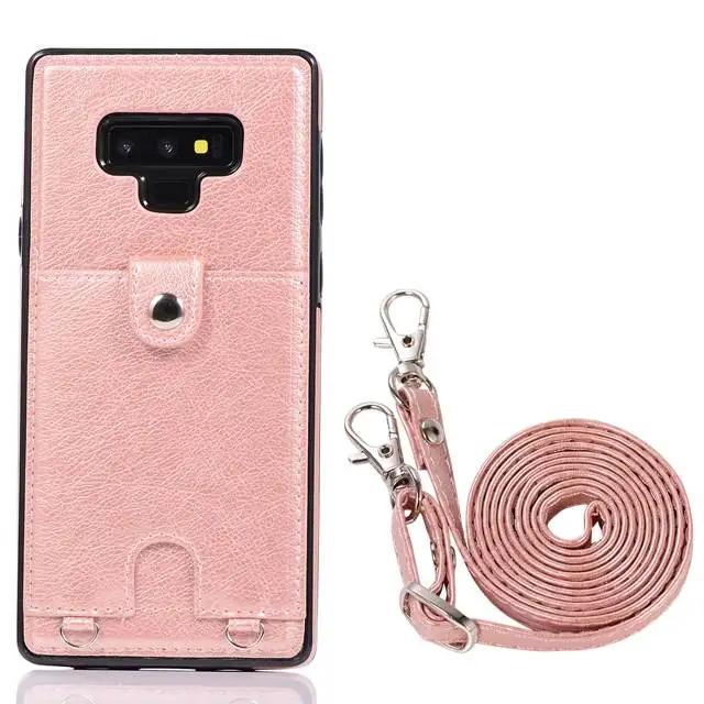 Тонкий чехол для samsung Note 10, 9, 8, S8, S9, S10E, S10 Plus, ударопрочный чехол из искусственной кожи с отделением для карт, с ремешком через плечо, с цепочкой, чехол на заднюю панель s9