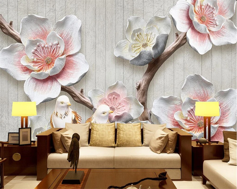 Beibehang Custom Wallpaper Home Decorative Frescoes Chinese Reliefs Plum Blossoms Retro Elegant 3D TV Walls mural 3d wallpaper |