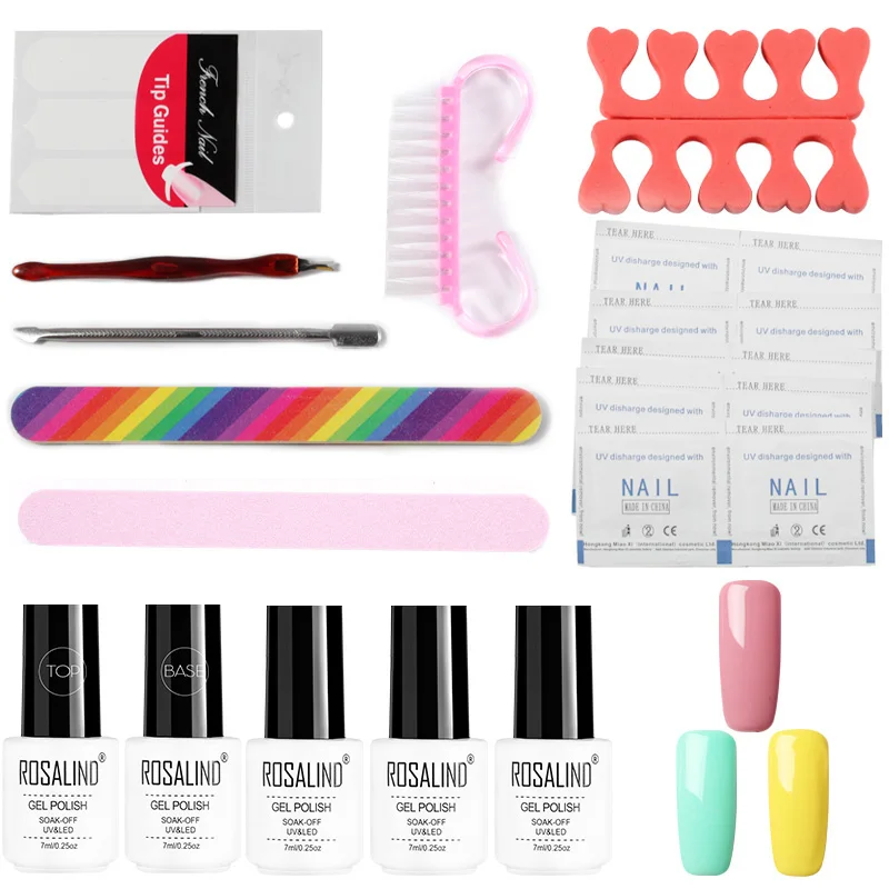 RC00-3GELS8TOOLS-03 ROSALIND наборы для гелевых ногтей с лампой Набор для маникюра инструменты для ногтей верхнее Базовое покрытие полуперманентный праймер дизайн ногтей гель лак гибридный набор - Color: RC00-3GELS8TOOLS-03
