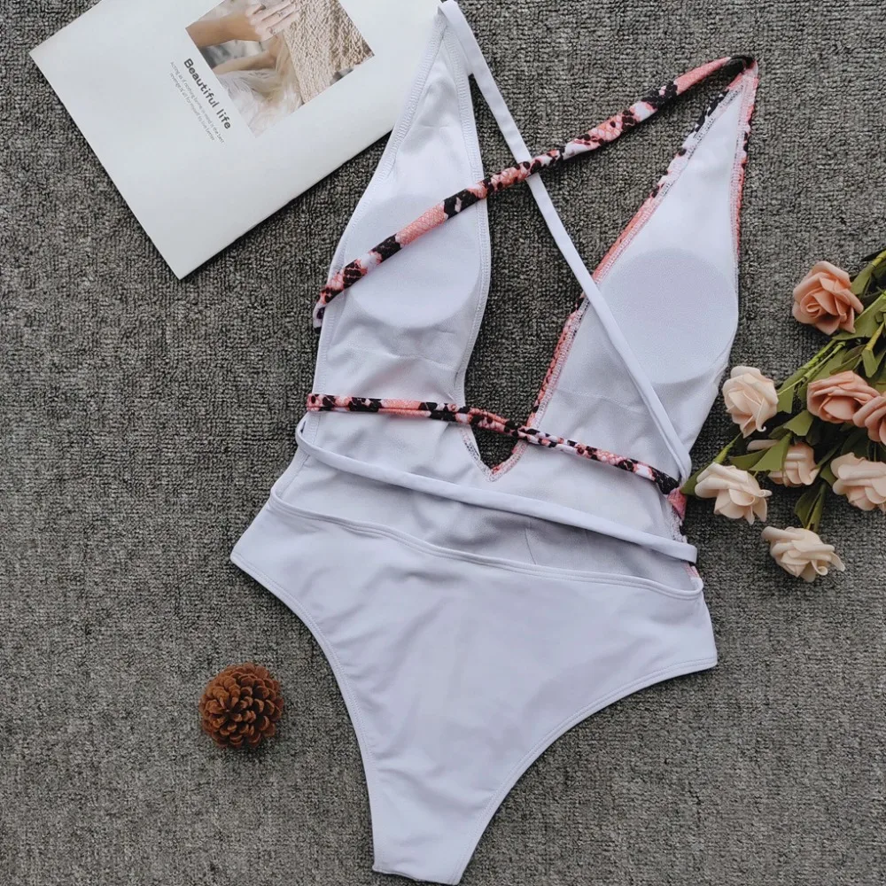 Женский купальник с леопардовым принтом и глубоким v образным вырезом монокини