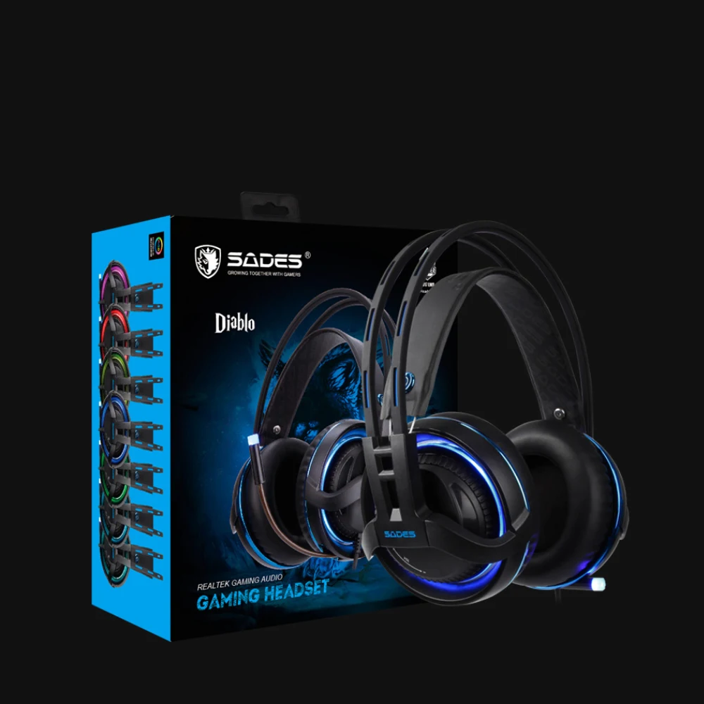 SADES Diablo Realtek игровая гарнитура наушники объемный звук USB громкость RGB