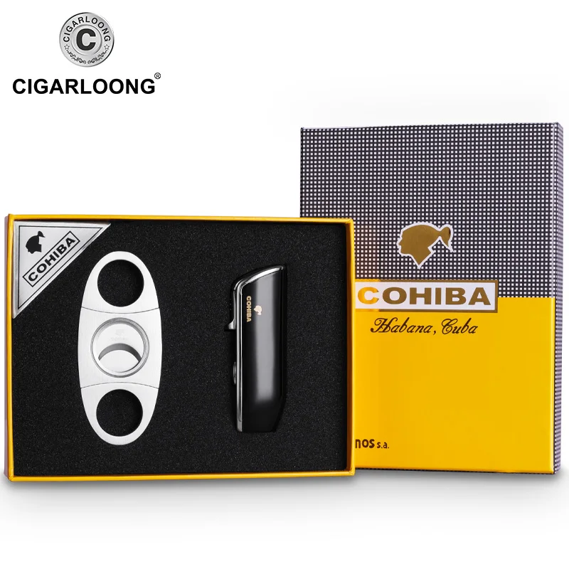 50 шт./партия COHIBA обрезки сигар бутан 3 Факел реактивная зажигалка с резак для сигар удар аксессуары ветрозащитная зажигалка
